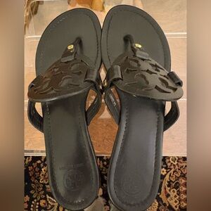 Tory Burch Miller Black Leather Logo Sandals Size 9M